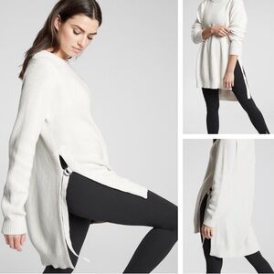 Athleta West End Ivory Cotton Pullover Sweater with D-ring side details Size XS